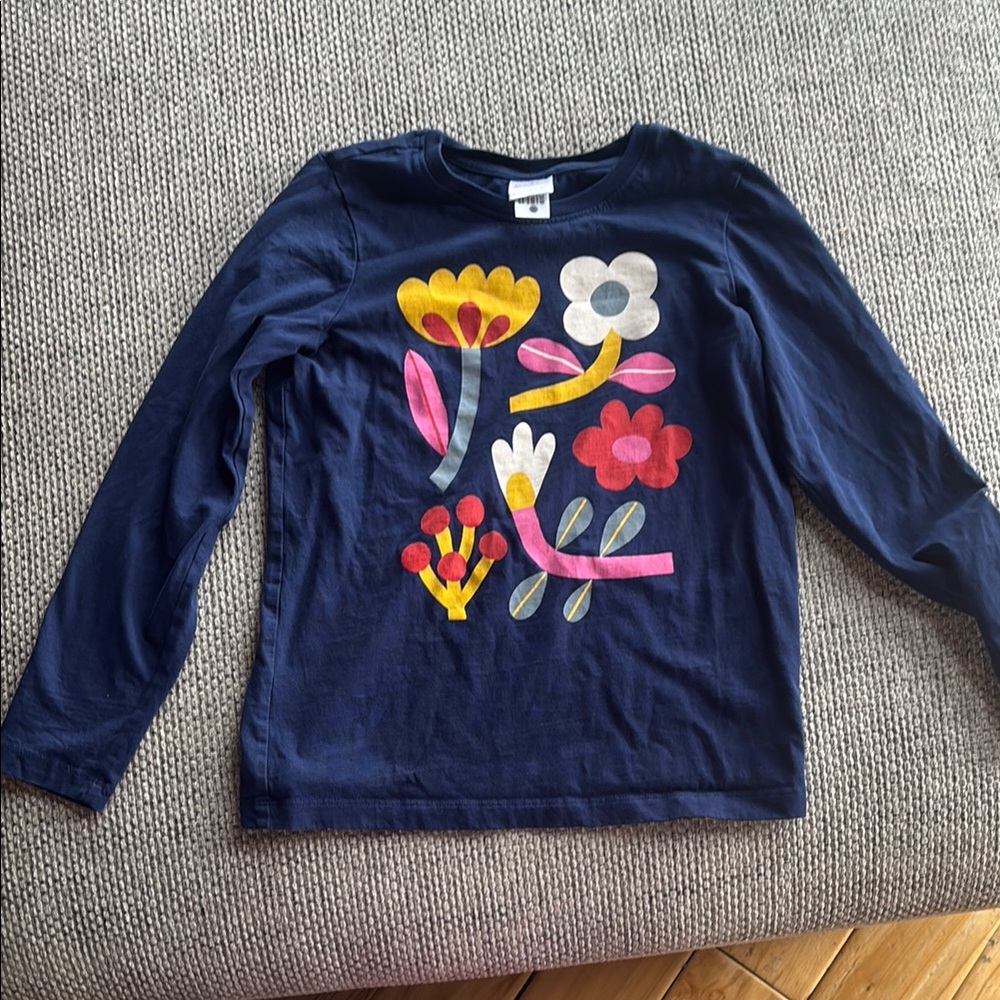 Kids Navy Blue Floral Long Sleeve Shirt